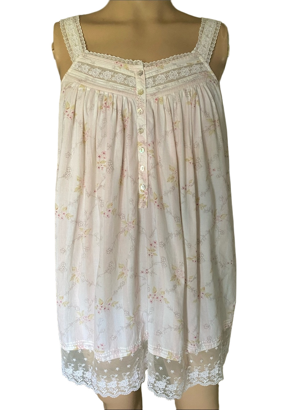 Eileen West Pale Pink Floral Lace-Trim Mini Nightdress